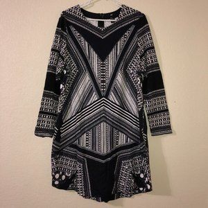 H&M Black White Geometric Boho Tunic Dress XL